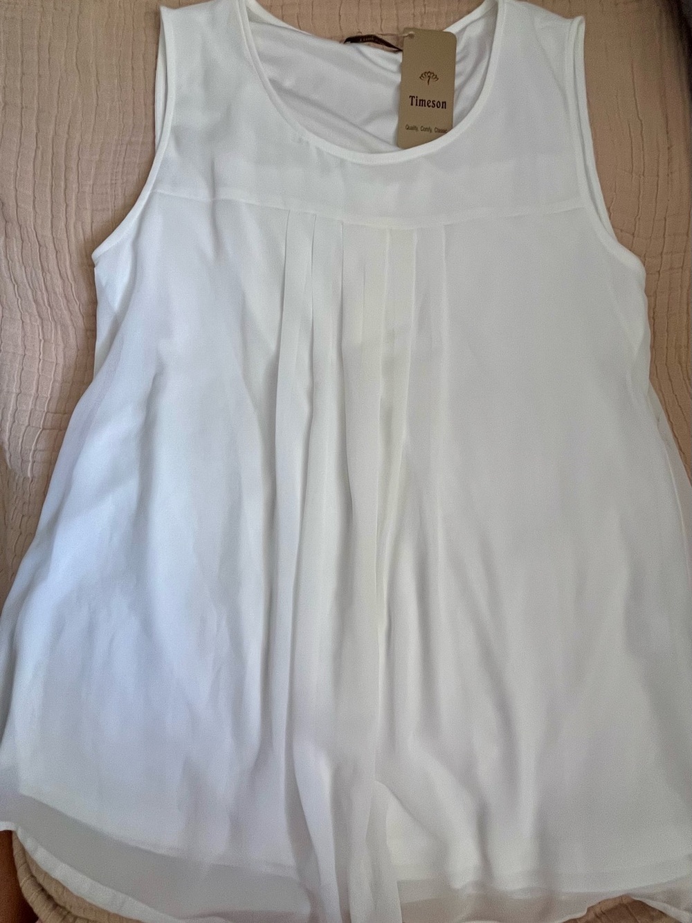 Timeson Women's White Pleated Sleeveless Camisole
